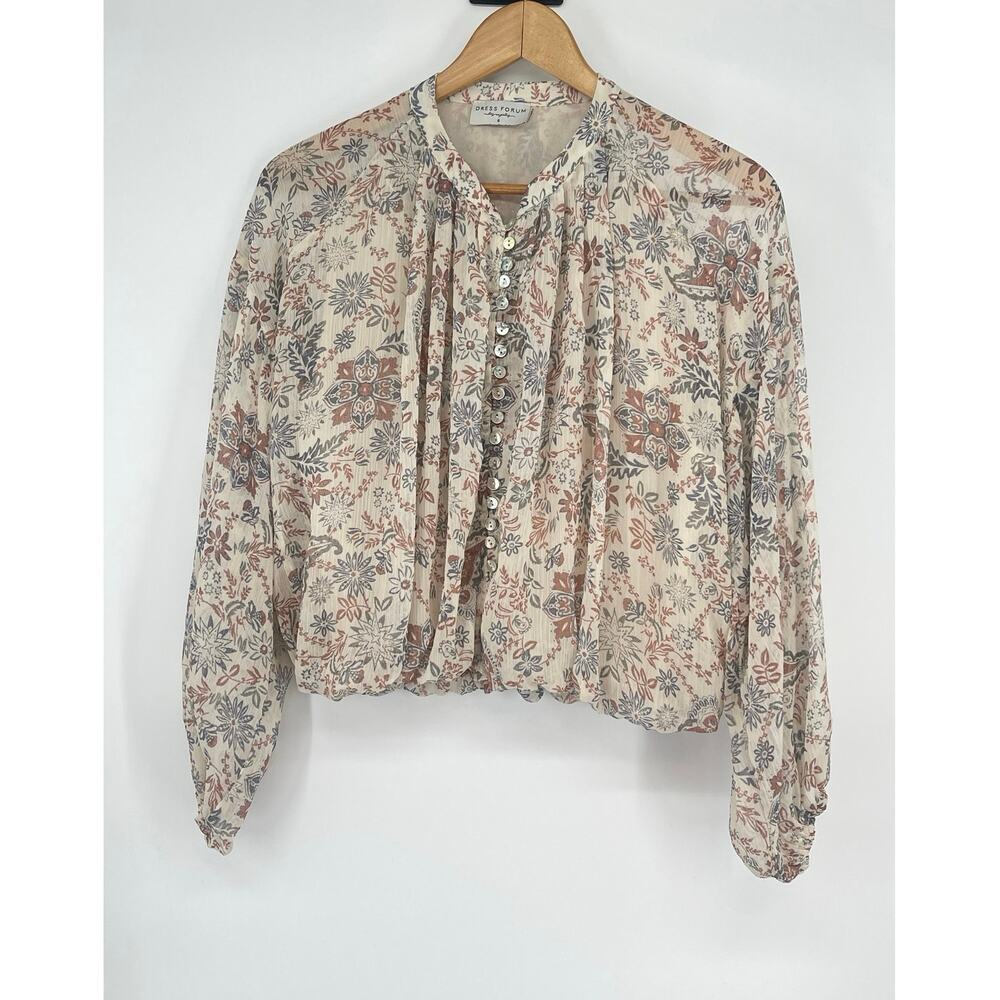 Revolve Boho Blouse Paisley Floral Button Front‎ Festival Cottagecore Womens S